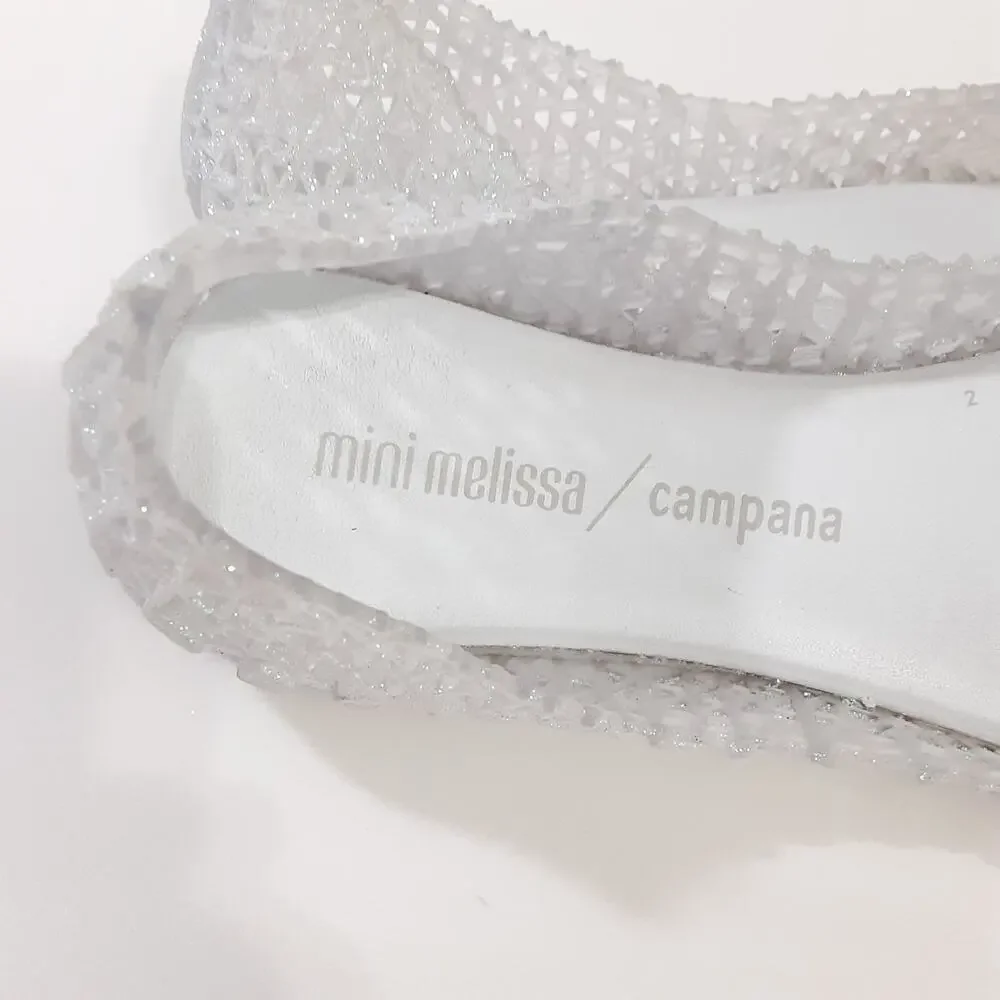 Mini Melissa Campana Ultra Gel White Glitter Gel Flats Girls 3 Jelly Shoes Clear